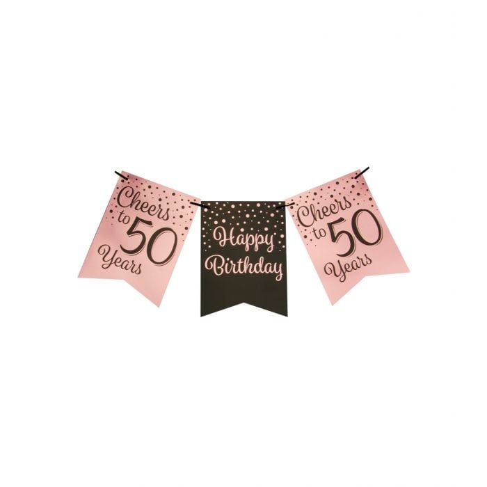 Feestbazaar Verjaardagsslinger Vaandel 50 Jaar Roze/Zwart (6m)