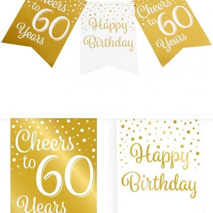 Feestbazaar Verjaardagsslinger Vaandel 60 Jaar Goud/Wit (6m)