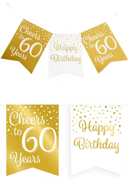 Feestbazaar Verjaardagsslinger Vaandel 60 Jaar Goud/Wit (6m)