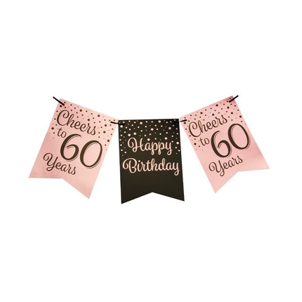 Feestbazaar Verjaardagsslinger Vaandel 60 Jaar Roze/Zwart (6m)