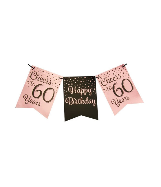 Feestbazaar Verjaardagsslinger Vaandel 60 Jaar Roze/Zwart (6m)