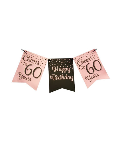 Feestbazaar Verjaardagsslinger Vaandel 60 Jaar Roze/Zwart (6m)