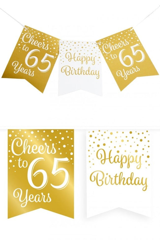 Feestbazaar Verjaardagsslinger Vaandel 65 Jaar Goud/Wit (6m)