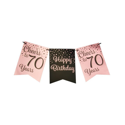 Feestbazaar Verjaardagsslinger Vaandel 70 Jaar Roze/Zwart (6m)