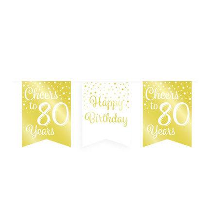 Feestbazaar Verjaardagsslinger Vaandel 80 Jaar Goud/Wit (6m)