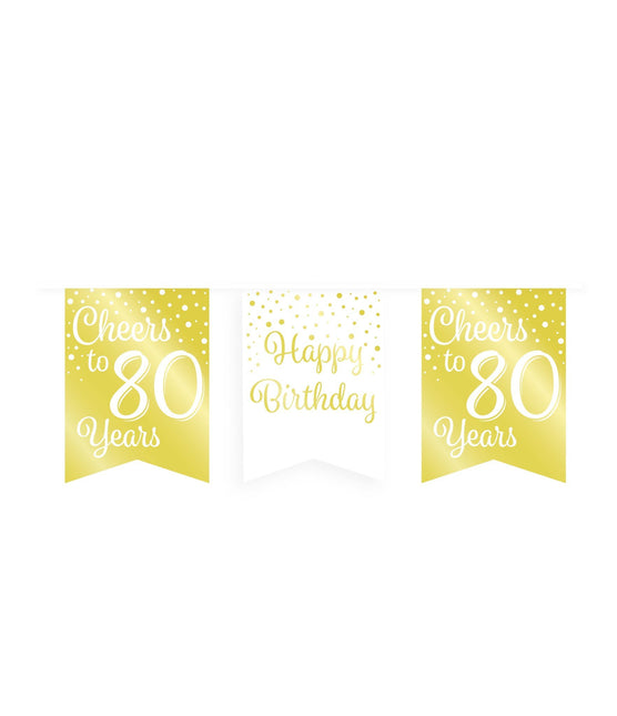 Feestbazaar Verjaardagsslinger Vaandel 80 Jaar Goud/Wit (6m)