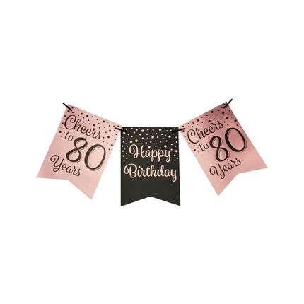 Feestbazaar Verjaardagsslinger Vaandel 80 Jaar Roze/Zwart (6m)