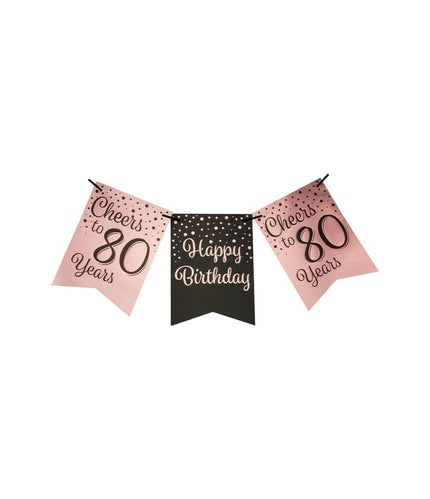 Feestbazaar Verjaardagsslinger Vaandel 80 Jaar Roze/Zwart (6m)