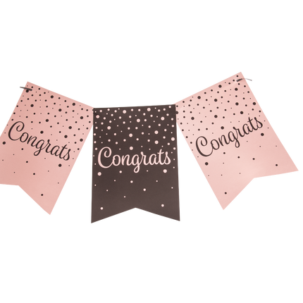 Feestbazaar Verjaardagsslinger Vaandel 'Congrats' Roze/Zwart 