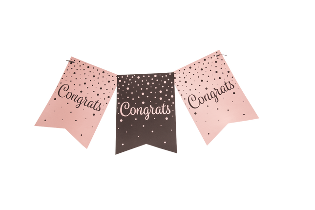 Feestbazaar Verjaardagsslinger Vaandel 'Congrats' Roze/Zwart 