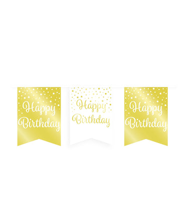 Feestbazaar Verjaardagsslinger Vaandel Happy Birthday Goud/Wit (6m)