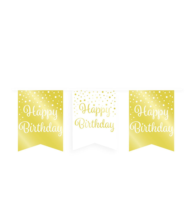 Feestbazaar Verjaardagsslinger Vaandel Happy Birthday Goud/Wit (6m)