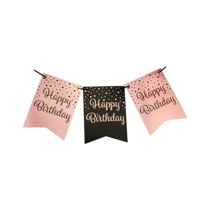 Feestbazaar Verjaardagsslinger Vaandel Happy Birthday Roze/Zwart (6m)