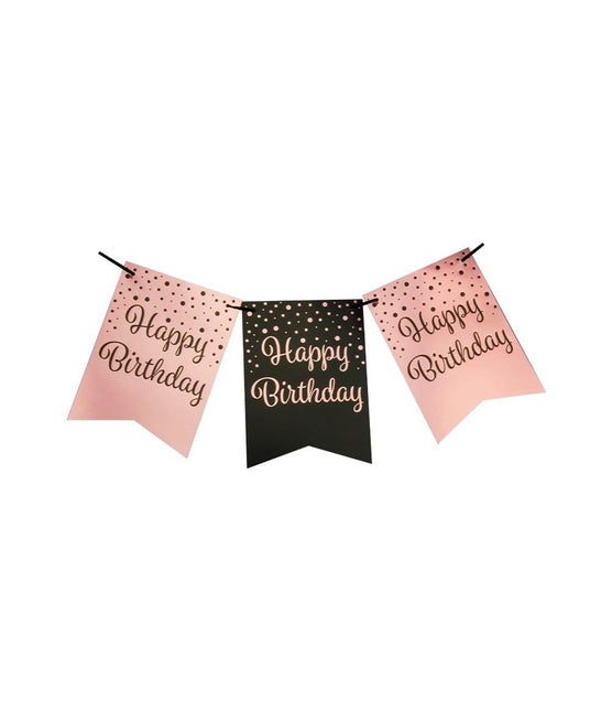 Feestbazaar Verjaardagsslinger Vaandel Happy Birthday Roze/Zwart (6m)