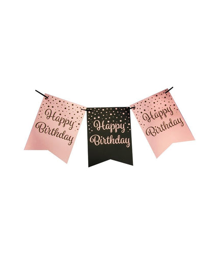 Feestbazaar Verjaardagsslinger Vaandel Happy Birthday Roze/Zwart (6m)