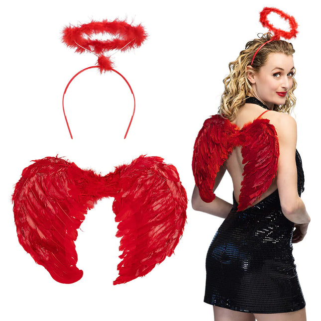 Feestbazaar Verkleedset Engel promo rood 2-delig