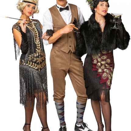 Feestbazaar Verkleedset Roaring 20's Beige Geruit