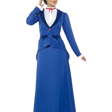Feestbazaar Victoriaanse Nanny kostuum blauw