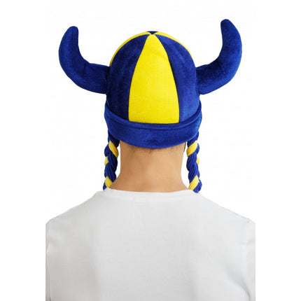 Feestbazaar Viking Muts Met Vlechten Blauw/Geel Zweden