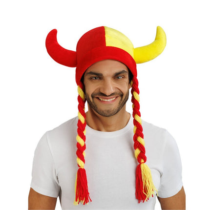 Feestbazaar Viking Muts Met Vlechten Rood/Geel Spanje