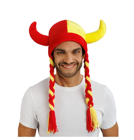 Feestbazaar Viking Muts Met Vlechten Rood/Geel Spanje