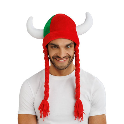 Feestbazaar Viking Muts Met Vlechten Rood/Groen Portugal
