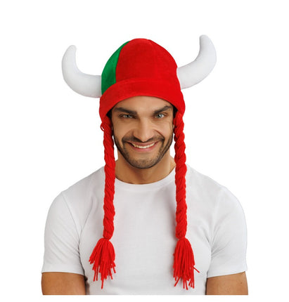 Feestbazaar Viking Muts Met Vlechten Rood/Groen Portugal