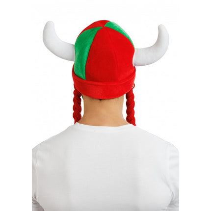 Feestbazaar Viking Muts Met Vlechten Rood/Groen Portugal
