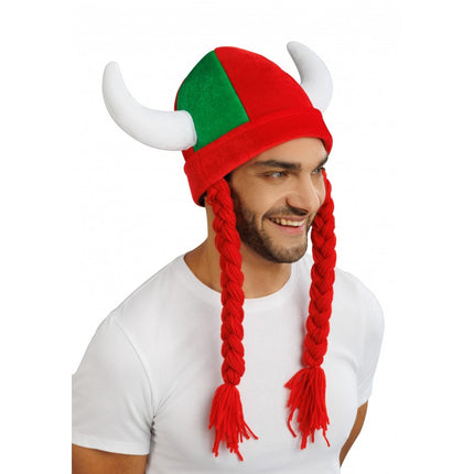 Feestbazaar Viking Muts Met Vlechten Rood/Groen Portugal
