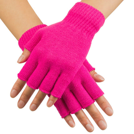 Feestbazaar Vingerloze handschoen fluor pink