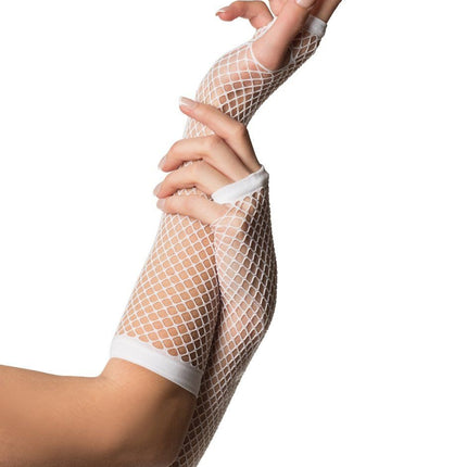 Feestbazaar Vingerloze Handschoenen Lang Visnet Wit