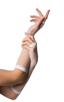 Feestbazaar Vingerloze Handschoenen Lang Visnet Wit
