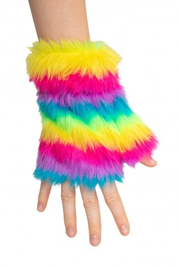 Feestbazaar Vingerloze Handschoenen Pluche Regenboog Gestreept