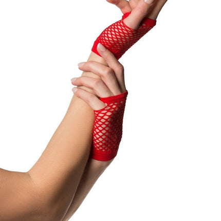 Feestbazaar Vingerloze nethandschoenen kort rood
