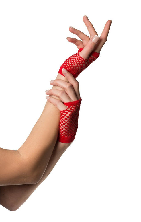 Feestbazaar Vingerloze nethandschoenen kort rood