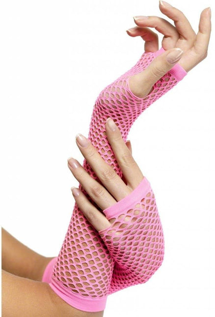Feestbazaar Visnet handschoenen hot pink