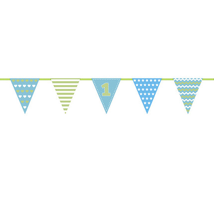 Feestbazaar Vlaggenlijn 1 Jaar Blauw/Groen (1,35m)