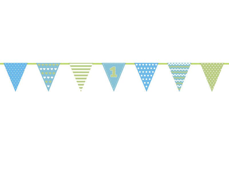 Feestbazaar Vlaggenlijn 1 Jaar Blauw/Groen (1,35m)