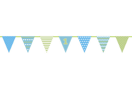Feestbazaar Vlaggenlijn 1 Jaar Blauw/Groen (1,35m)
