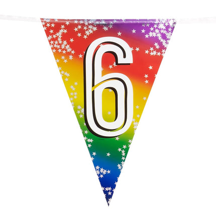 Feestbazaar Vlaggenlijn 6 Jaar regenboog met sterren