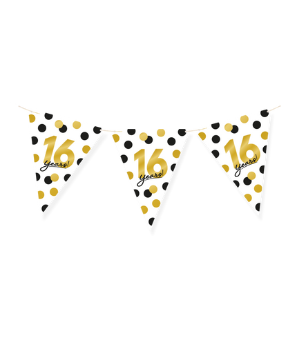 Feestbazaar Vlaggenlijn Celebration 16 Jaar Wit/Goud/Zwart