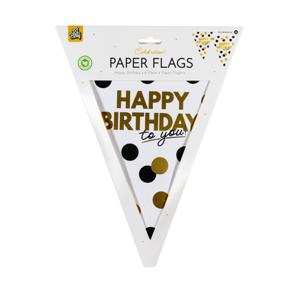 Feestbazaar Vlaggenlijn Celebration Happy Birthday Wit/Goud/Zwart