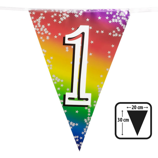 Feestbazaar Vlaggenlijn Cijfer 1 Regenboog Met Sterren (6m)