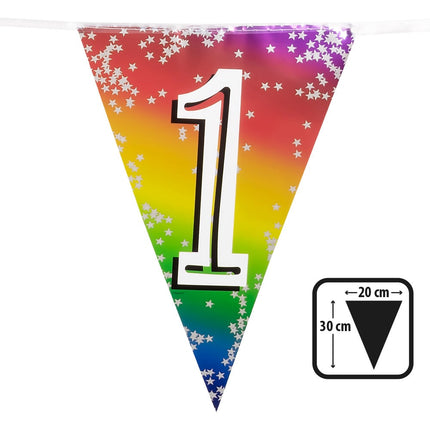 Feestbazaar Vlaggenlijn Cijfer 1 Regenboog Met Sterren (6m)