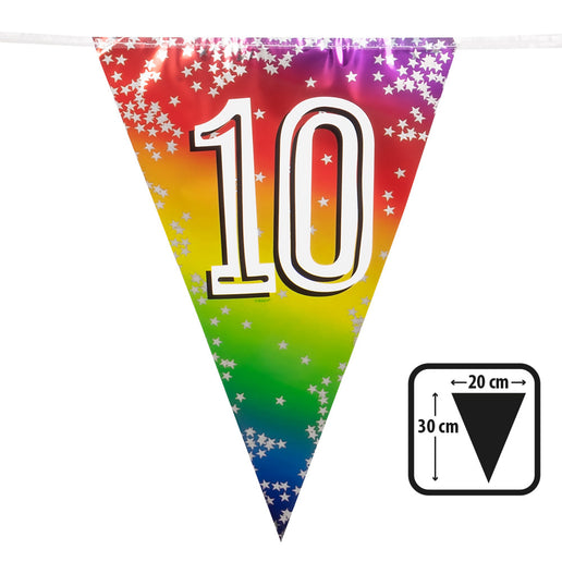 Feestbazaar Vlaggenlijn Cijfer 10 Regenboog Met Sterren (6m)