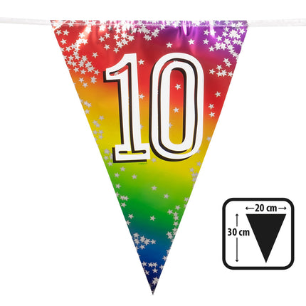 Feestbazaar Vlaggenlijn Cijfer 10 Regenboog Met Sterren (6m)