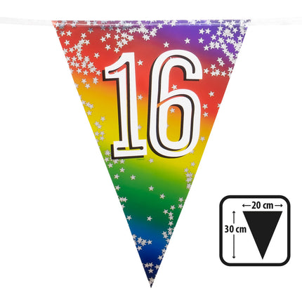 Feestbazaar Vlaggenlijn Cijfer 16 Regenboog Met Sterren (6m)