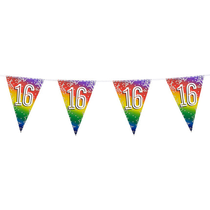 Feestbazaar Vlaggenlijn Cijfer 16 Regenboog Met Sterren (6m)