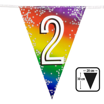 Feestbazaar Vlaggenlijn Cijfer 2 Regenboog Met Sterren (6m)