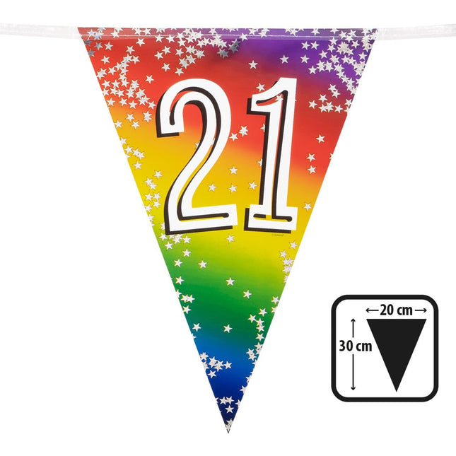 Feestbazaar Vlaggenlijn Cijfer 21 Regenboog Met Sterren (6m)